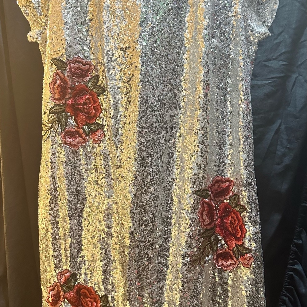 Sequin Dress with Floral Embroidery